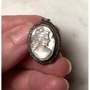Vintage Cameo Pendant Stamped 800 Silver Antique Silver Gray Carved
